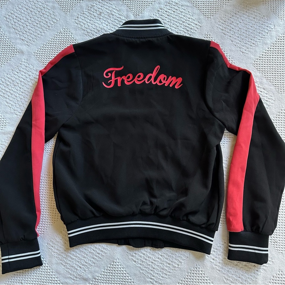 Y2K “Freedom” Black/Red Varsity Bomber Jacket Track Style-Unisex M-Streetwear